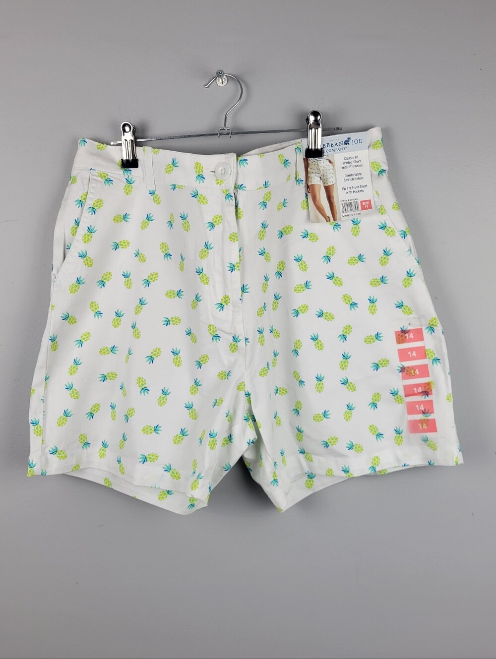 NWT Caribbean Joe Size 14 White Pineapple Print Shorts